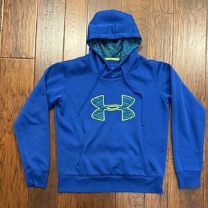 Under Armour Women's Royal Blue Hoodie with Neon Logo sz M